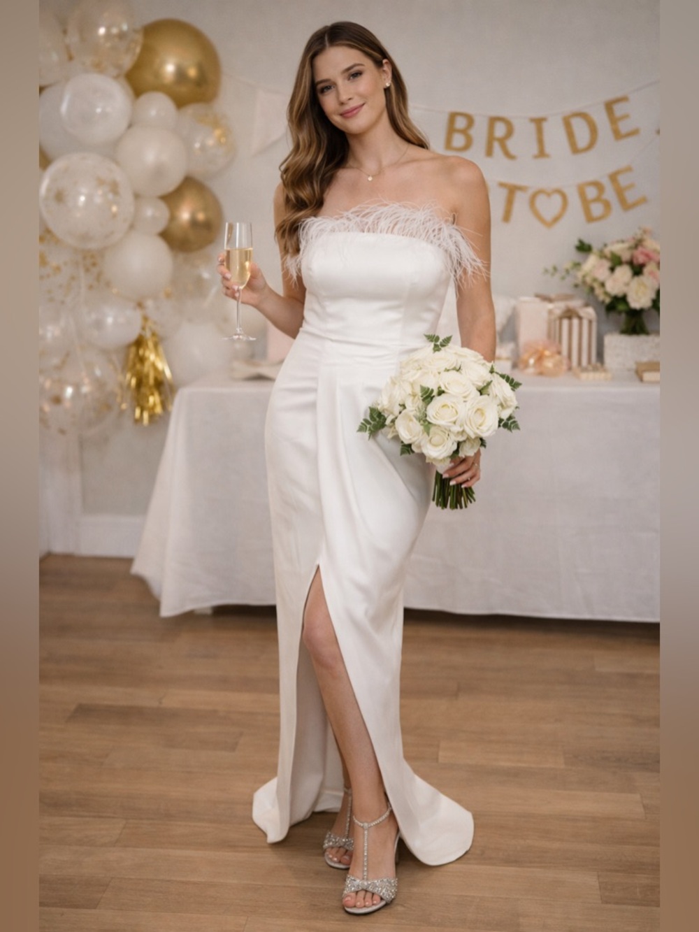 Aiden Mattox Strapless Feather Dress